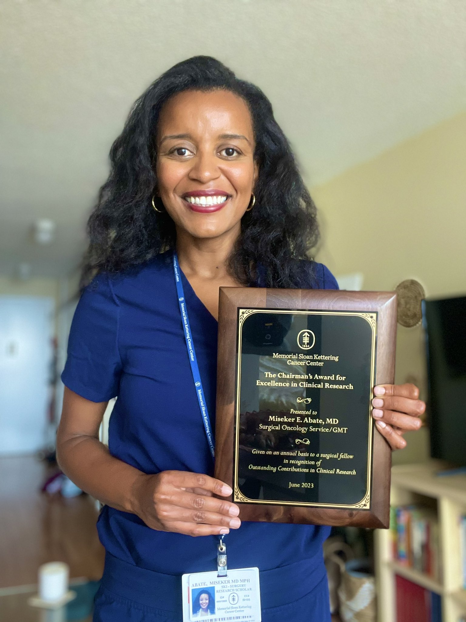 Incredibly honored to have received the MSK Cancer Center Chairman’s award for excellence in research! - Miseker Abate