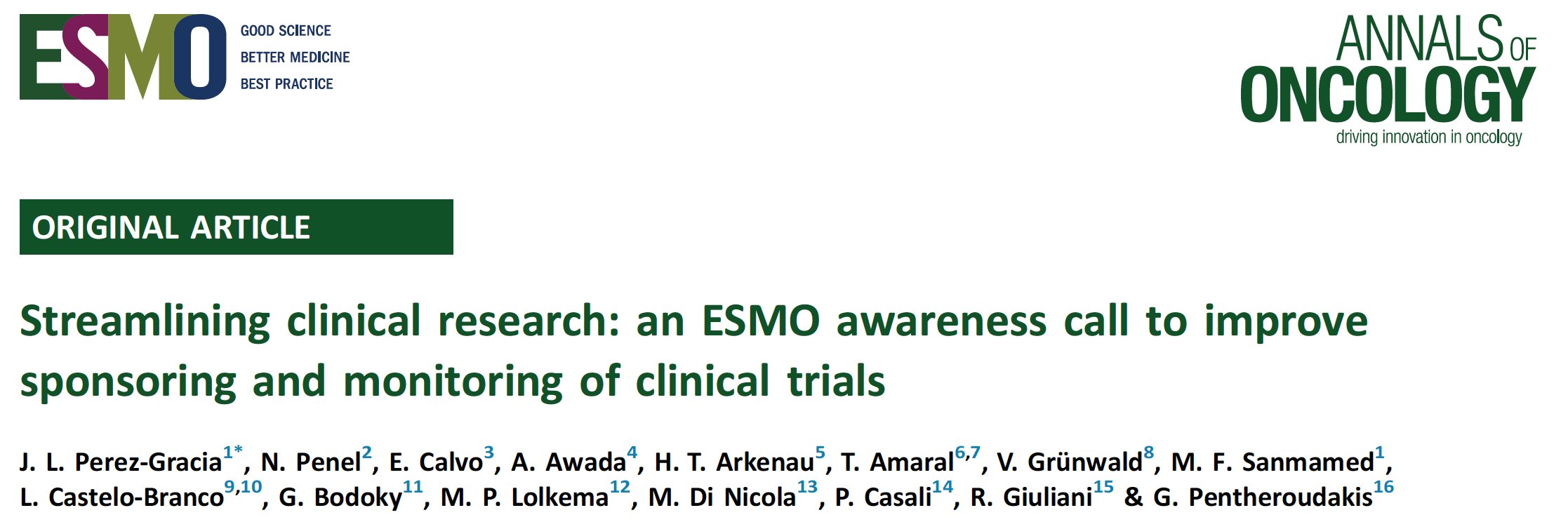 ESMO proposes principles to improve Sponsoring and Monitoring of Clinical Trials and promote patient welfare - Jose Luis Perez-Garcia
