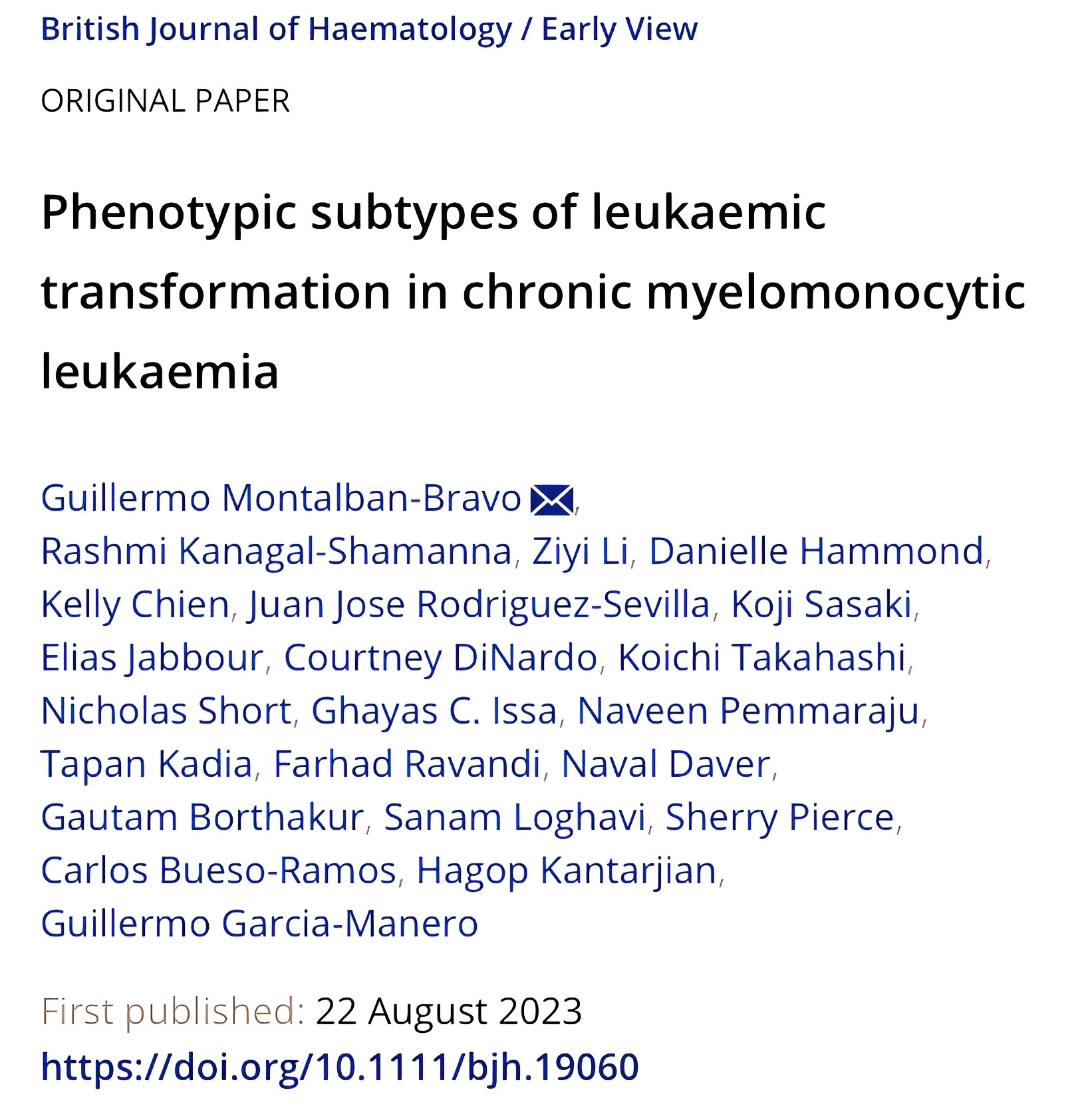 Naveen Pemmaraju: New paper alert from our group led by our doctor Montalban Bravo and professor Garcia Manero.