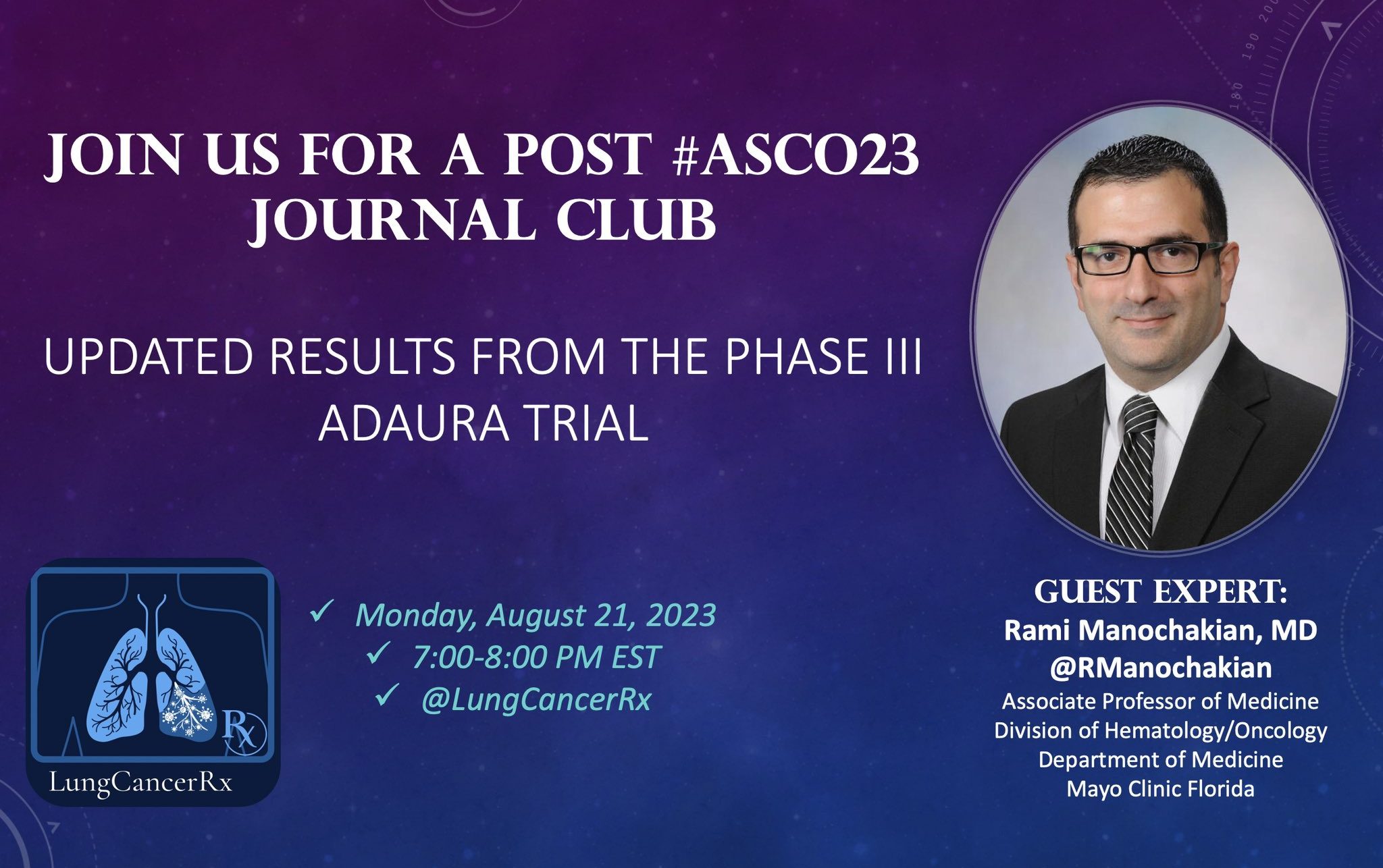 Mark your calendars for our FIRST live lung cancer journal club discussing updated results from the ADAURA trial - LungCancerRx