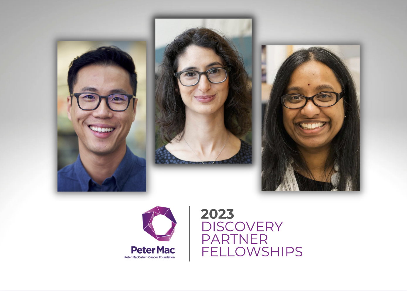 Aparna Rao, Julia Dubowitz and Lewis Au have been awarded the 2023 Discovery Partner Fellowships - Peter Mac Cancer Centre