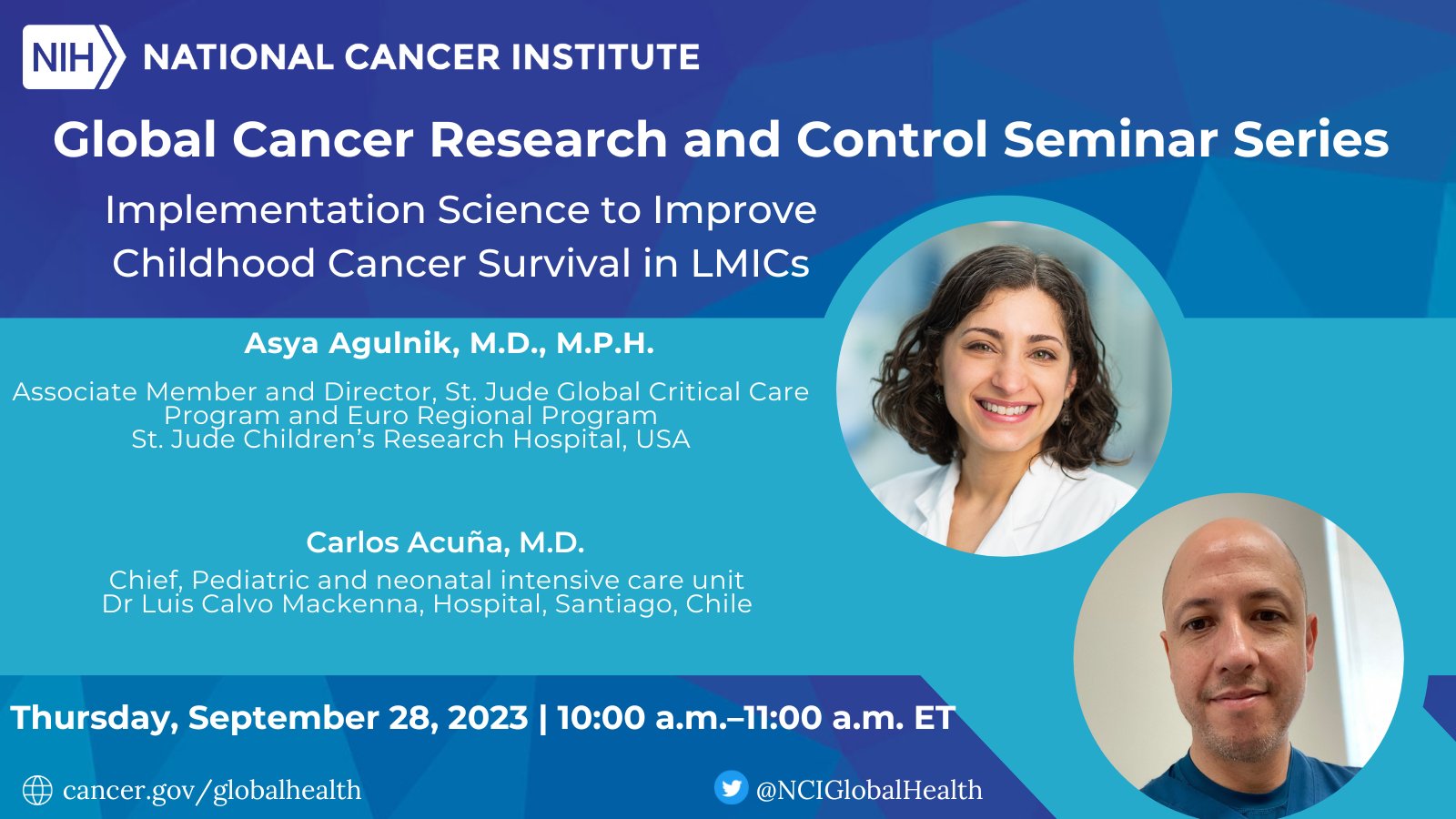 Join us Thursday, Sept. 28 at 10:00 AM ET for the next presentation of our Global Cancer Research and; Control Seminar Series - NCI Center for Global Health