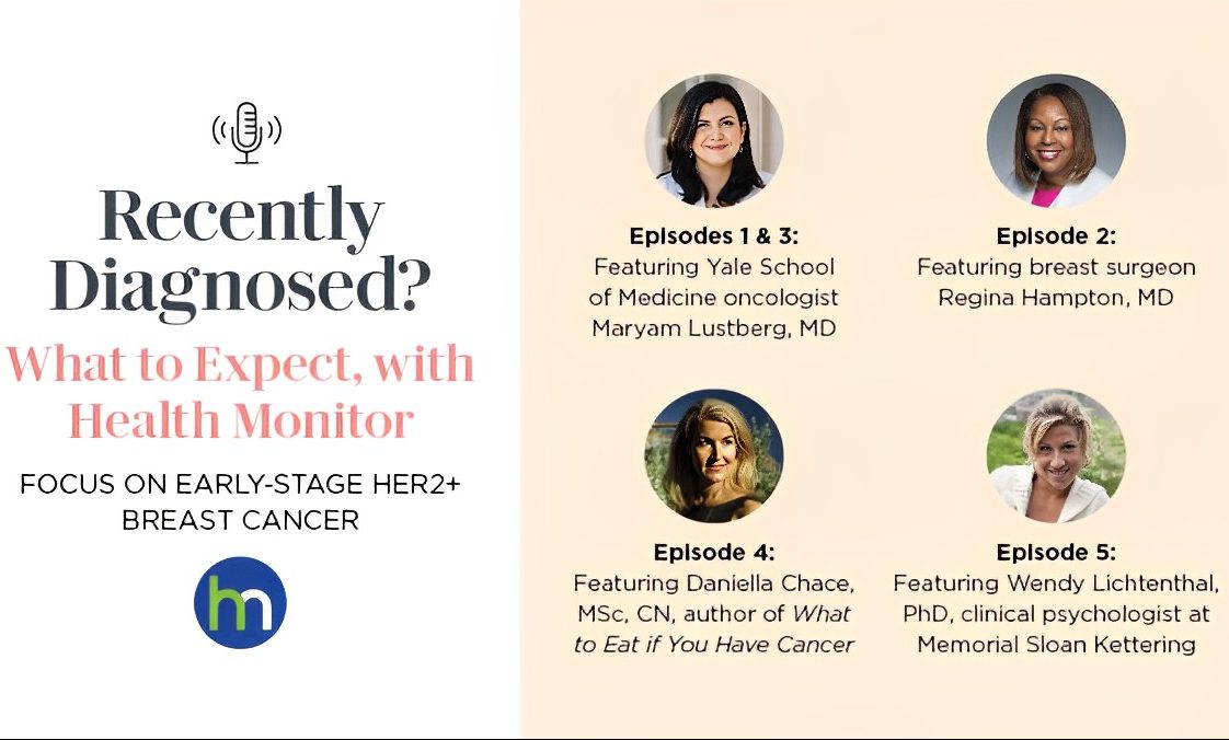 Our podcast, Recently Diagnosed? What to Expect- gives patients who have been diagnosed with early-stage HER2+ breast cancer insight on this battle, from the top experts around the nation. - Health Monitor Network