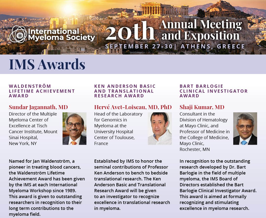 Myeloma Society: Join us on Thursday, September 28 at 9:00 am during International Myeloma Society 2023 for the award ceremony.