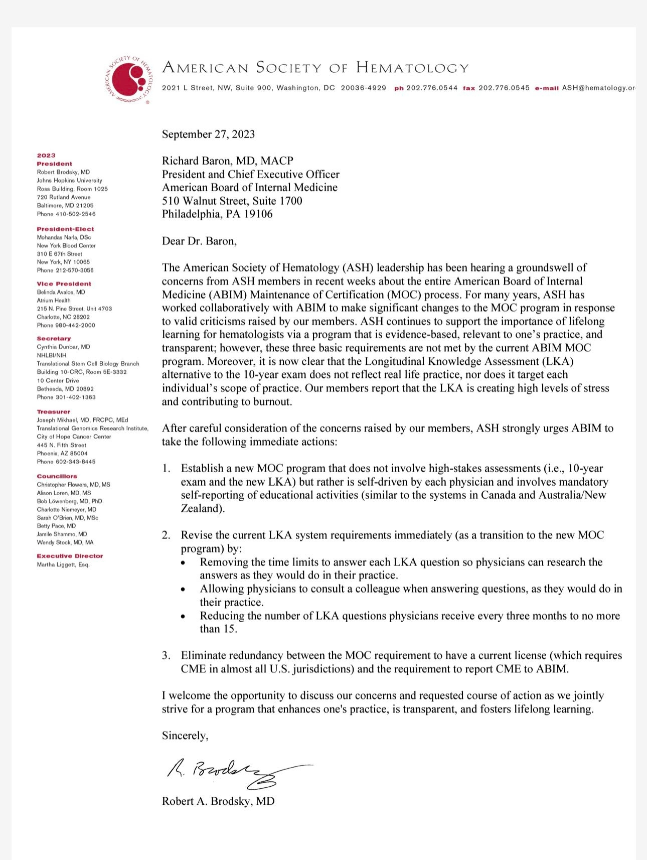 Jason Westin: Very important letter from the American Society of Hematology leadership on American Board of Internal Medicine Maintenance of Certification.