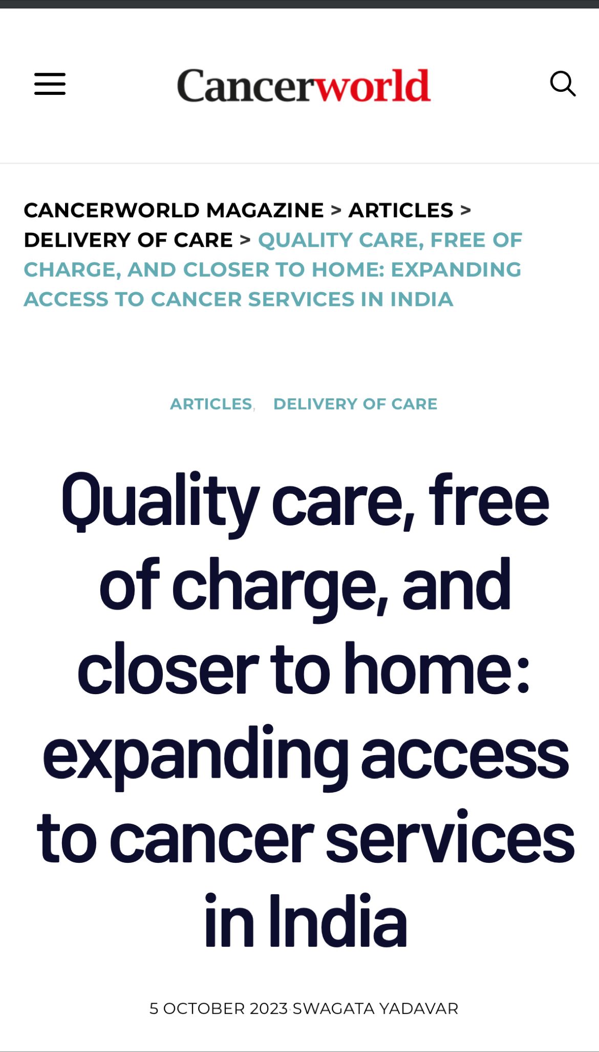 Dinesh Pendharkar: A must read for people truly interested in in equitable accessible cancer care.