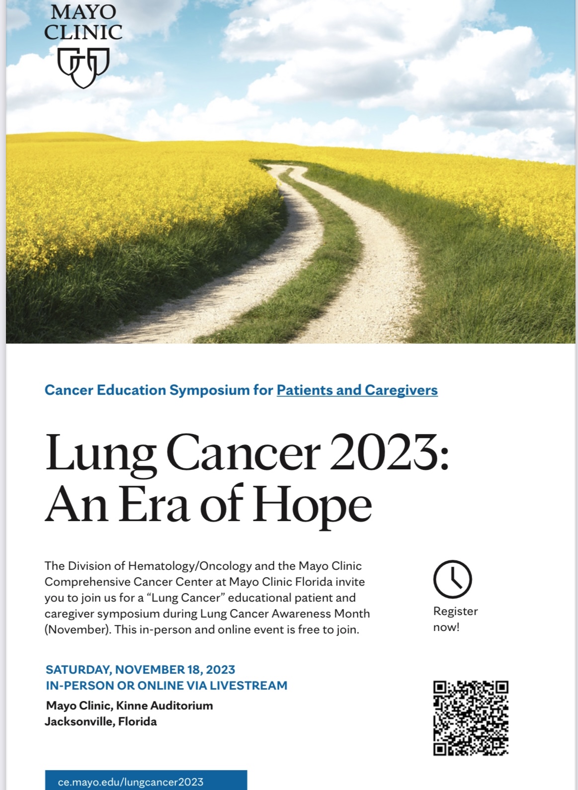 Rami Manochakian: FREE LIVE - "Cancer Education Symposium" for Patients with Lung Cancer and care givers on Saturday November 18th at the Mayo Clinic Comprehensive Cancer Center, Mayo Clinic, Florida.