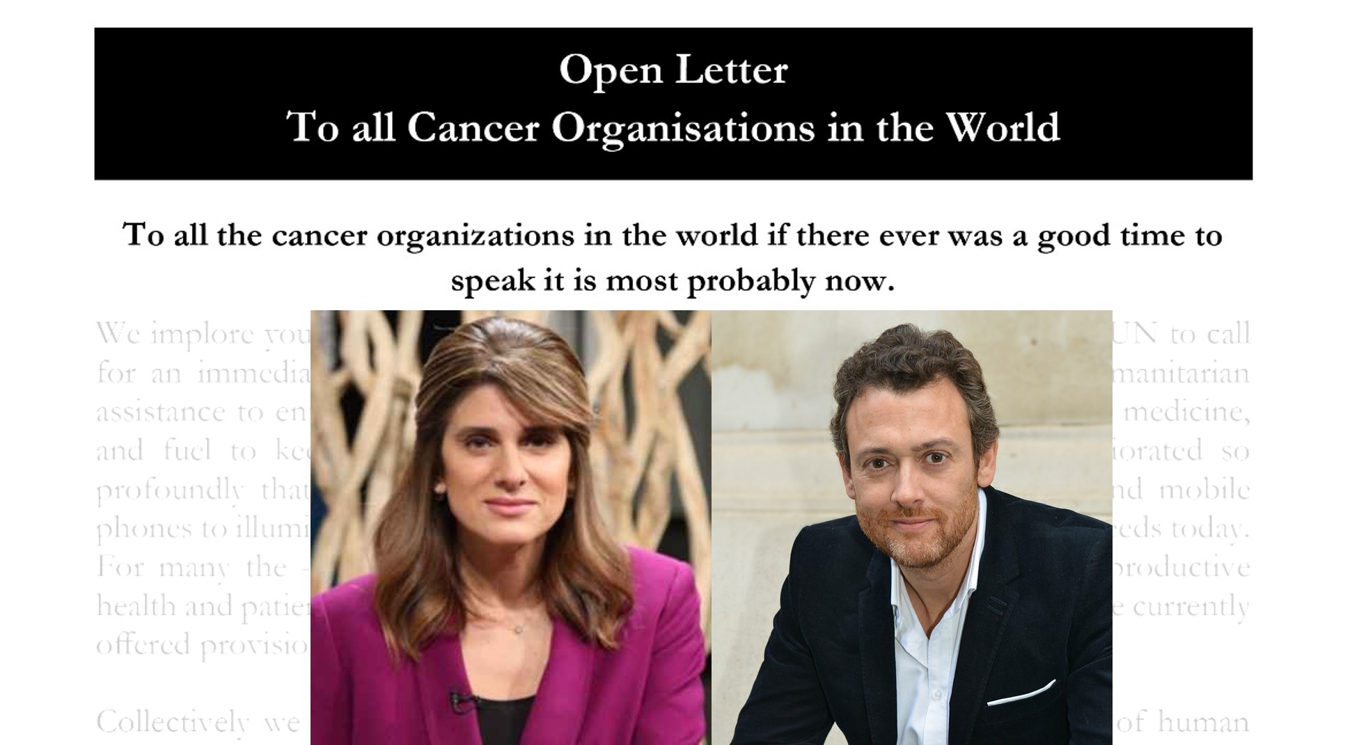 Open Letter To all Cancer Organizations in the World - Princess Dina Mired of Jordan and prof. Richard Sullivan