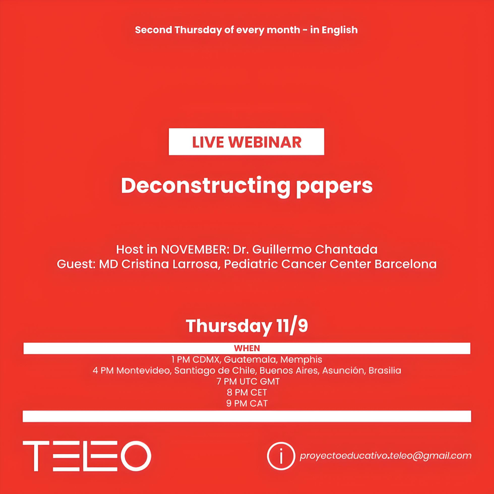Save the date for "Deconstructing papers" webinar hosted by Guillermo Chantada - Programa TELEO
