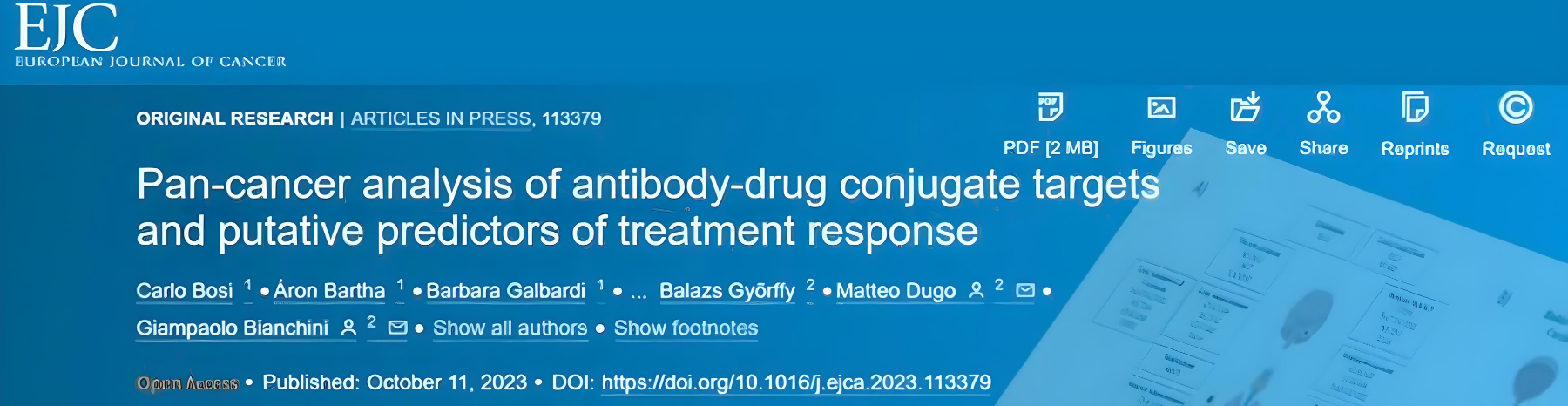 Carlo Bosi: Out on European Journal Of Cancer 'Pan-cancer analysis of antibody-drug conjugate targets and putative predictors of treatment response'