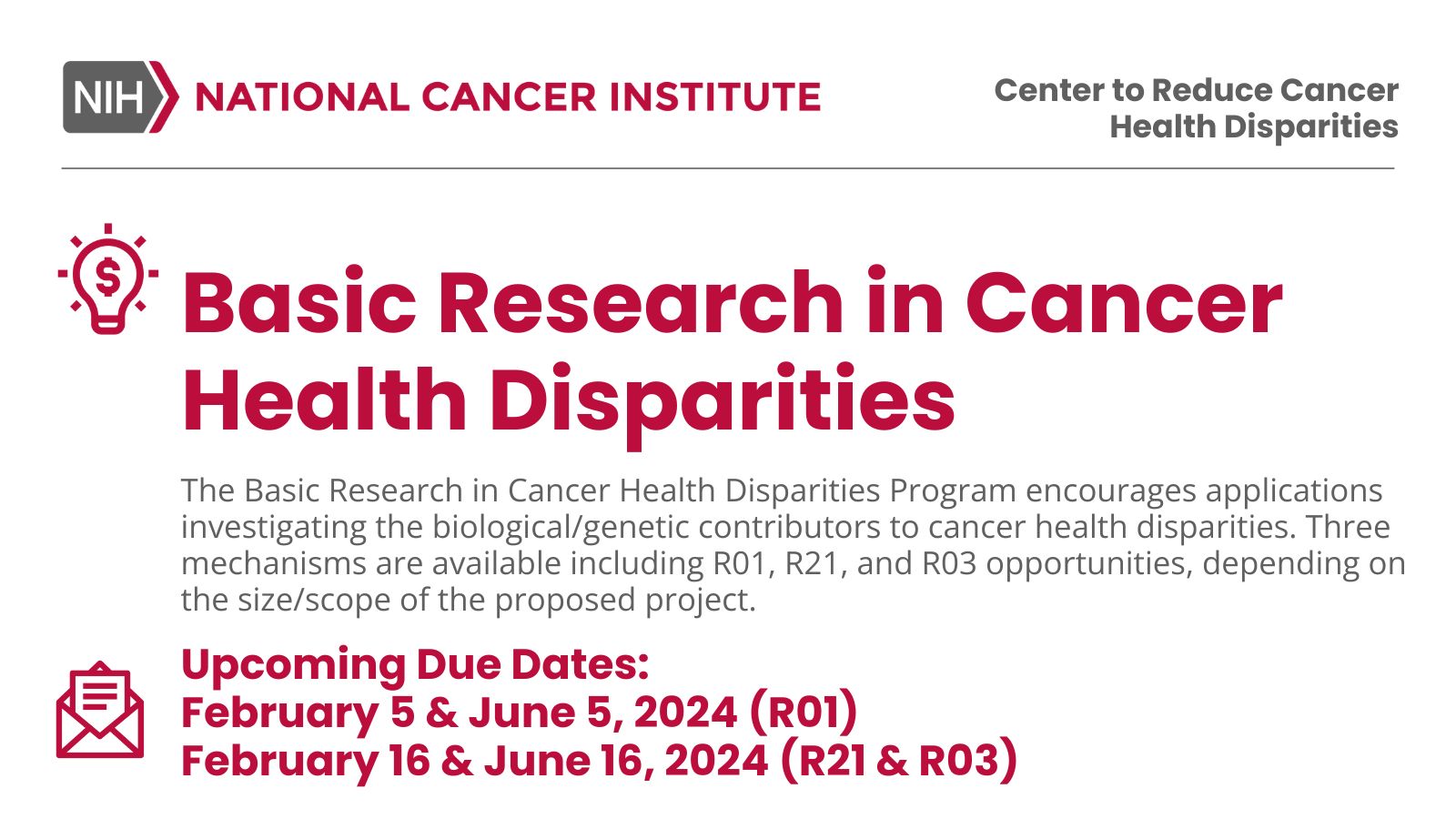 Apply for the Basic Research in Cancer Health Disparities Program - NCI Center to Reduce Cancer Health Disparities (CRCHD)