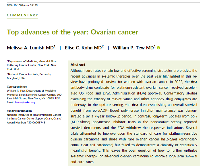 First data showing overall survival benefit for PARPi maintenance for Ovarian Cancer - ACS Journal Cancer