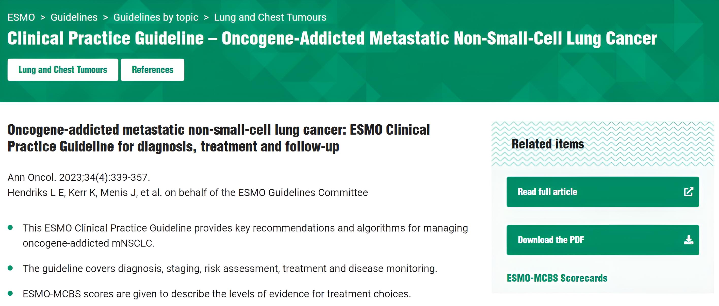 ESMO Guideline: Oncogene-Addicted mNSCLC - The European Society for Medical Oncology (ESMO)