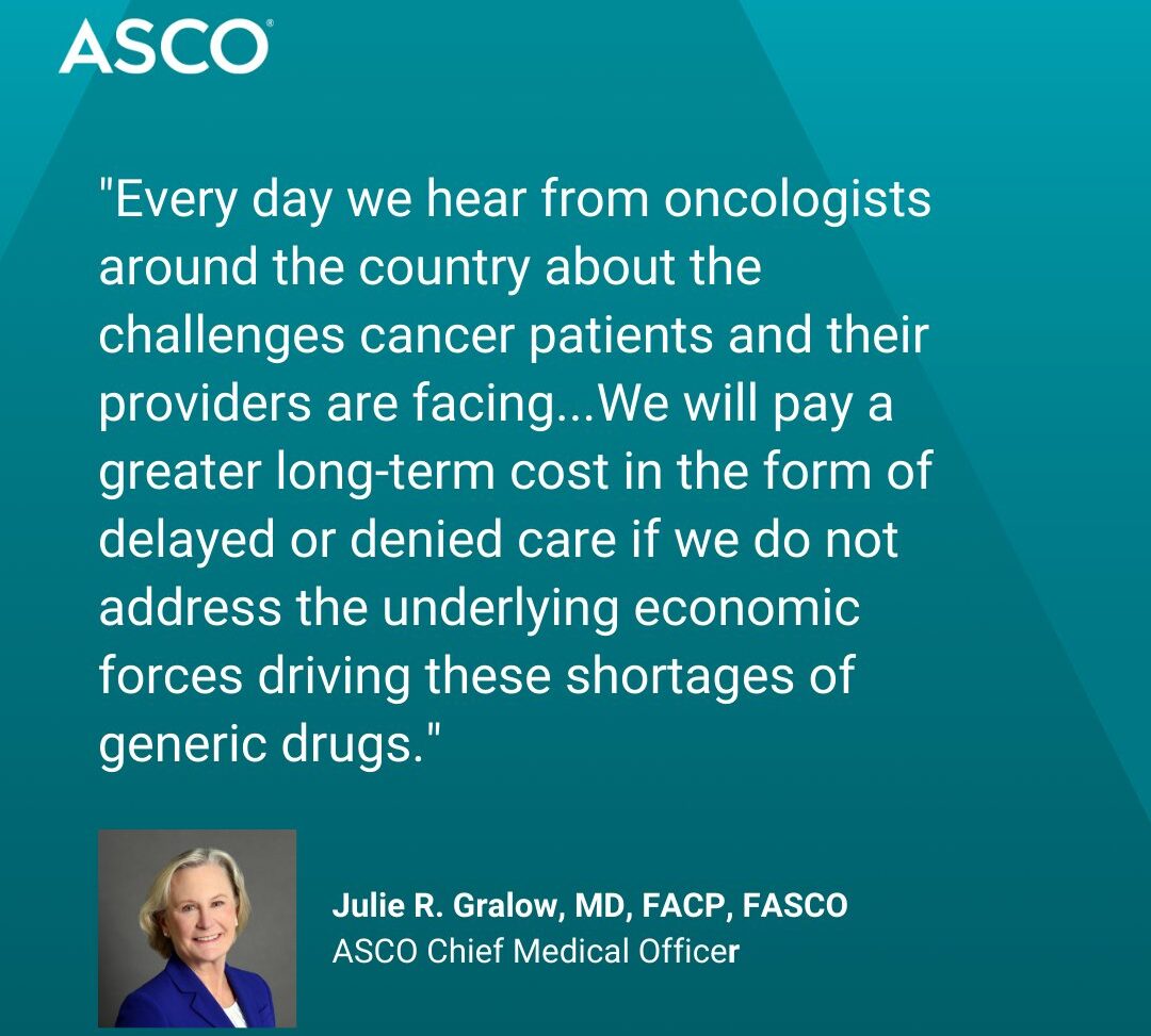 Julie Gralow is testifying before the Ways and Means Committee, urging Congress to end drug shortages - ASCO