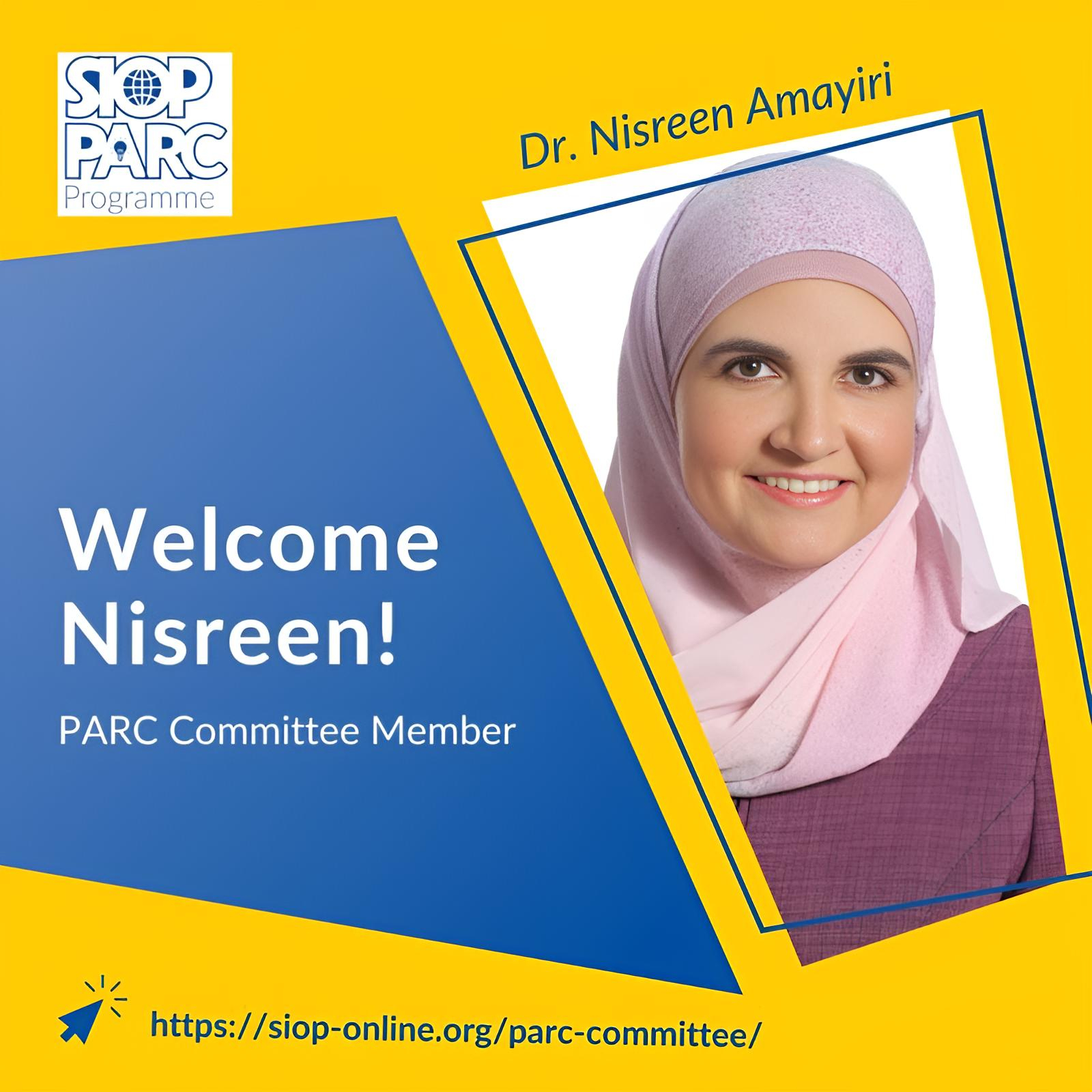 Congratulations to Nisreen Amayiri on joining the Programme for Advancing the Research Capacity Committee for a term of 3 years - SIOP