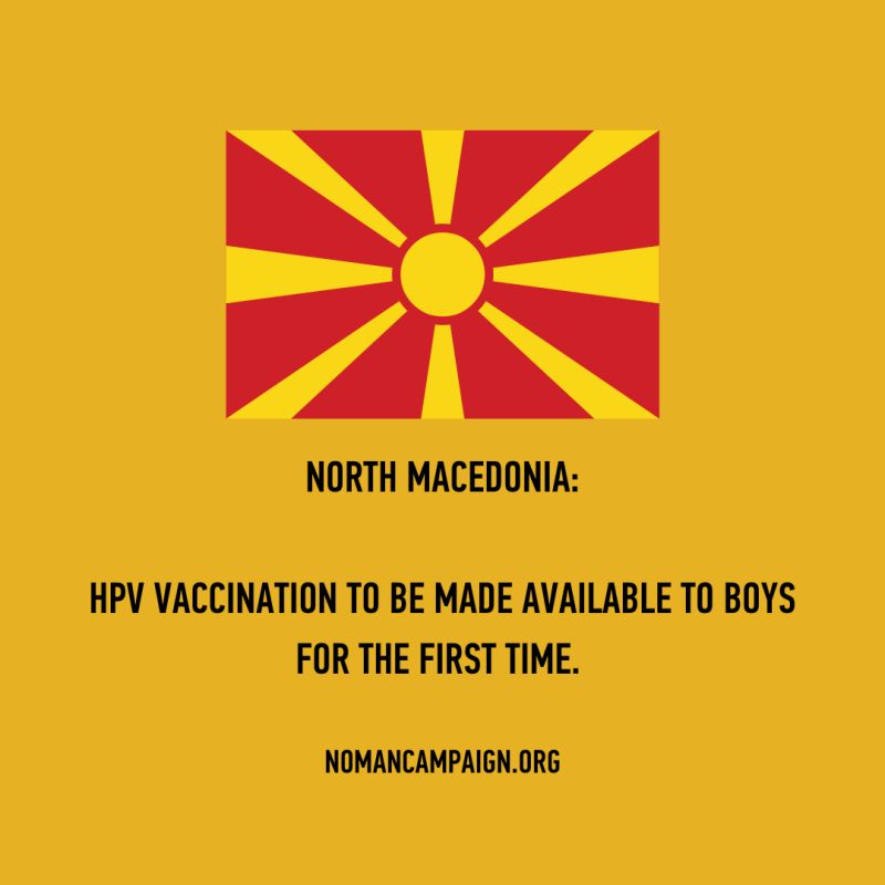 North Macedonia have announced that HPV vaccination will be made available to boys for the first time - NOMAN is an Island Race to End HPV