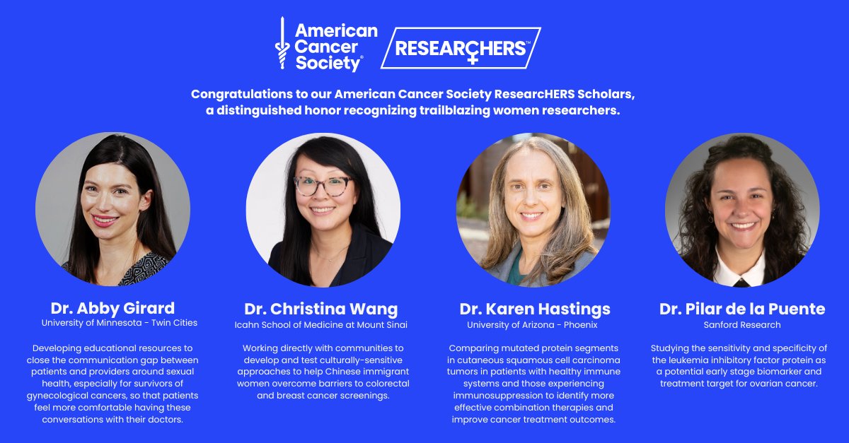 Congratulations to American Cancer Society’s newest ResearcHERS Scholars - American Cancer Society