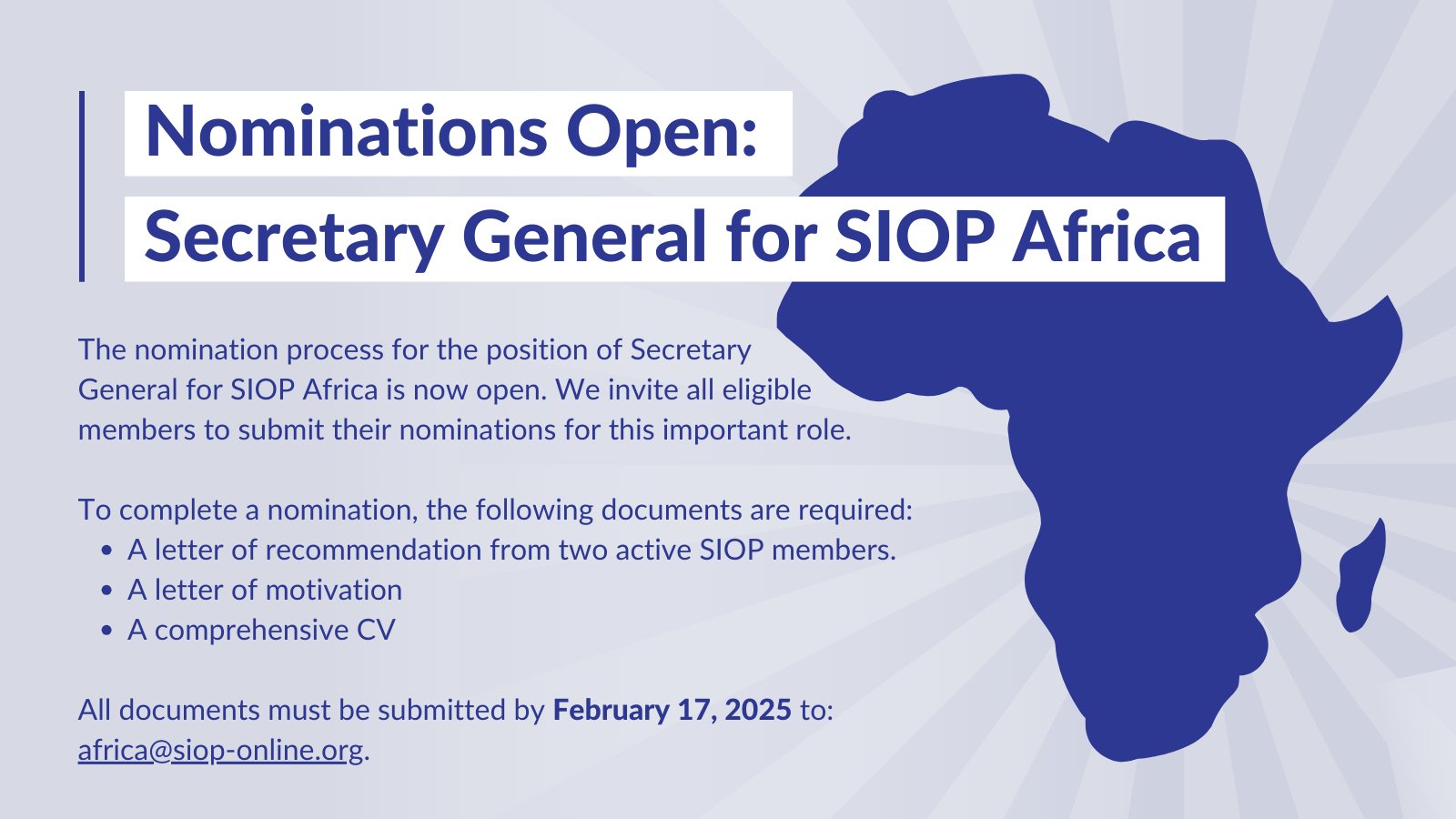 Nominations Open for Secretary General for SIOP Africa - SIOP International